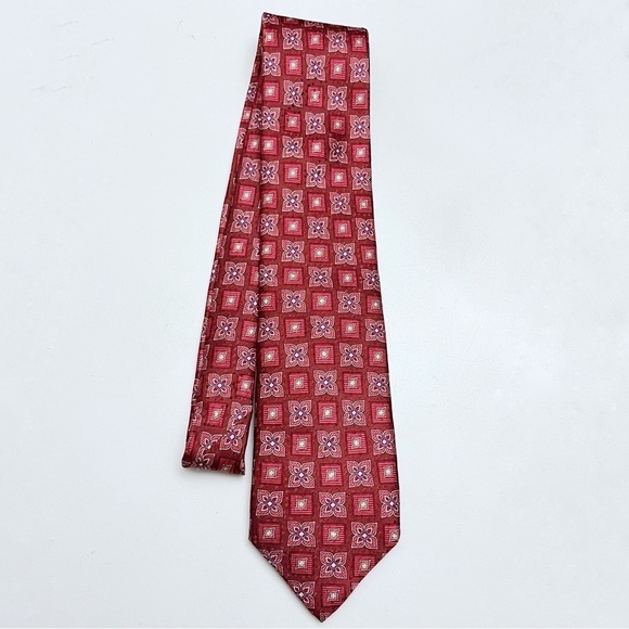 Robert Talbott Carmel Red Retro Kaleidoscope Floral Checkered Hand Sewn Silk Tie - Picture 3 of 7